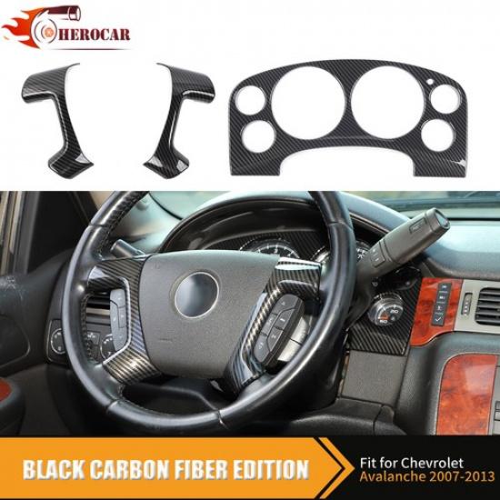 Inner Carbon Fiber Steering Wheel & Dash Meter Trim For Chevy Suburban 2007-2013