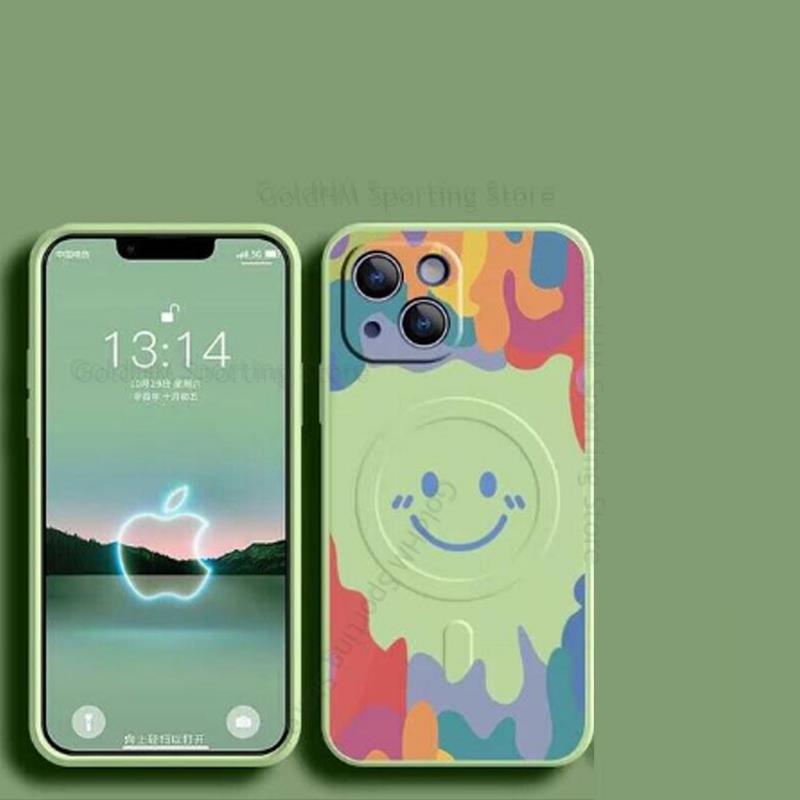 

For Magsafe Silicone Phone Soft Case For iPhone 17 Pro Max 16e Graffiti Smile Magsafing Cover For Apple 15 13 16 Pro Max 14 Plus Magnetic Fundas Shell For iPhone 17 ProMax