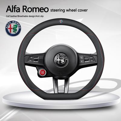Car Leather Steering Wheel Cover Breathable Non Slip Protect Hood For Giulietta Mito 159 Giulia Stelvio 156 147 Brera