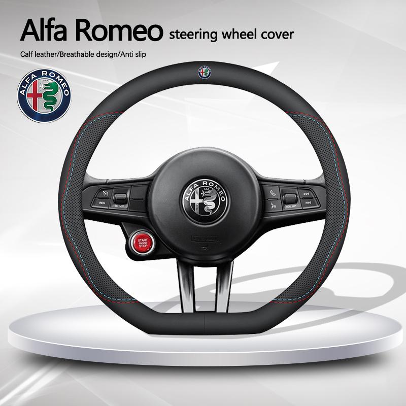 EOMY5 Car Leather Steering Wheel Cover Breathable Non Slip Protect Hood For Alfa Romeo Giulietta Mito 159 Giulia Stelvio 156 147 Brera