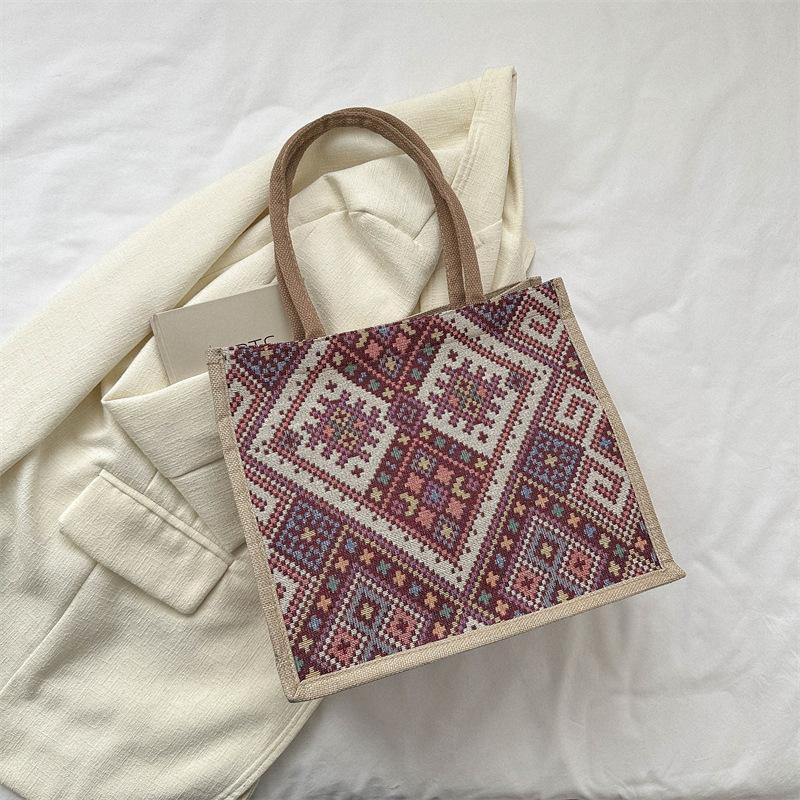 High School Student Class Bag Women 2025 New Ethnic Style Canvas Large-capacity Bag Fashionable Shoulder Casual Tote Bag