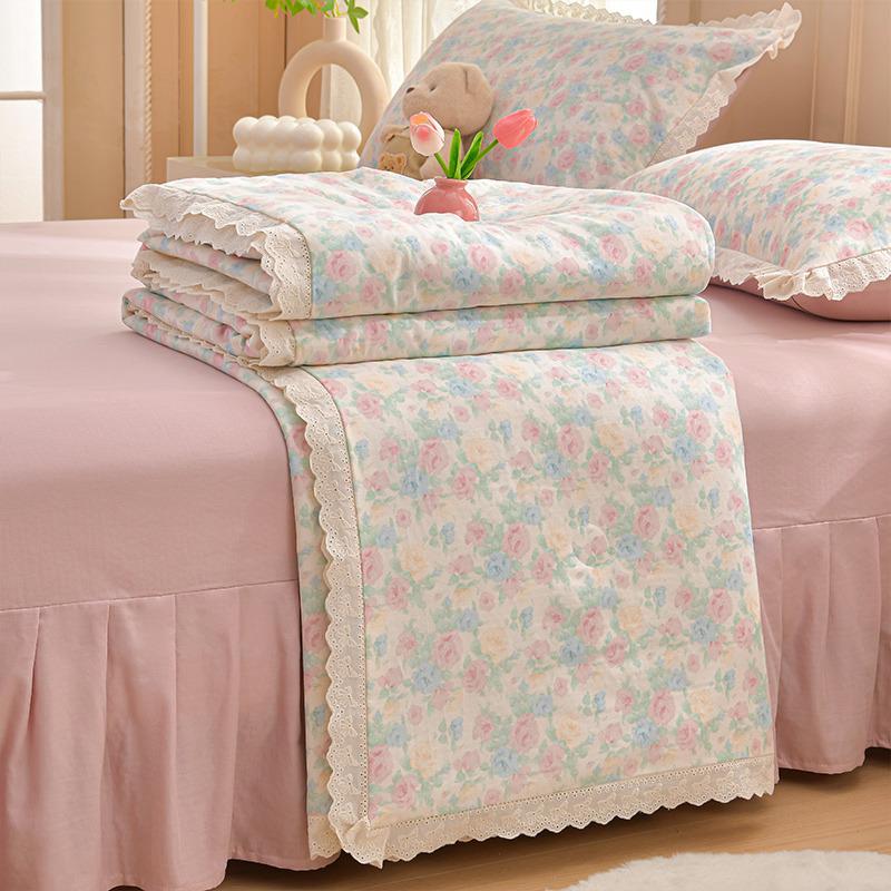 2026 Pure Cotton Double Gauze Lace Bed Skirt Summer Quilt: Cool Air Conditioning Four-Piece Set