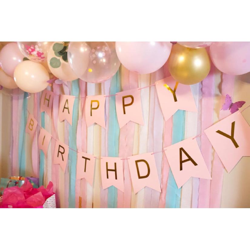 Happy Birthday Banner Pink Birthday Signs Party Supplies Garland Decorations Nursery Hanging Decor (Soft Pink)