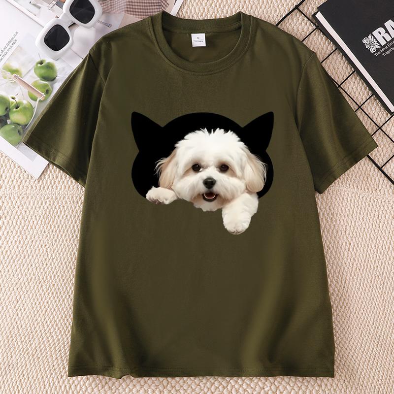 Comfortable Cotton Unisex Black TShirt With Playful Dog Print Short Sleeve Tshirt Crew Neck Top For Casual Wear Unisex Clothes