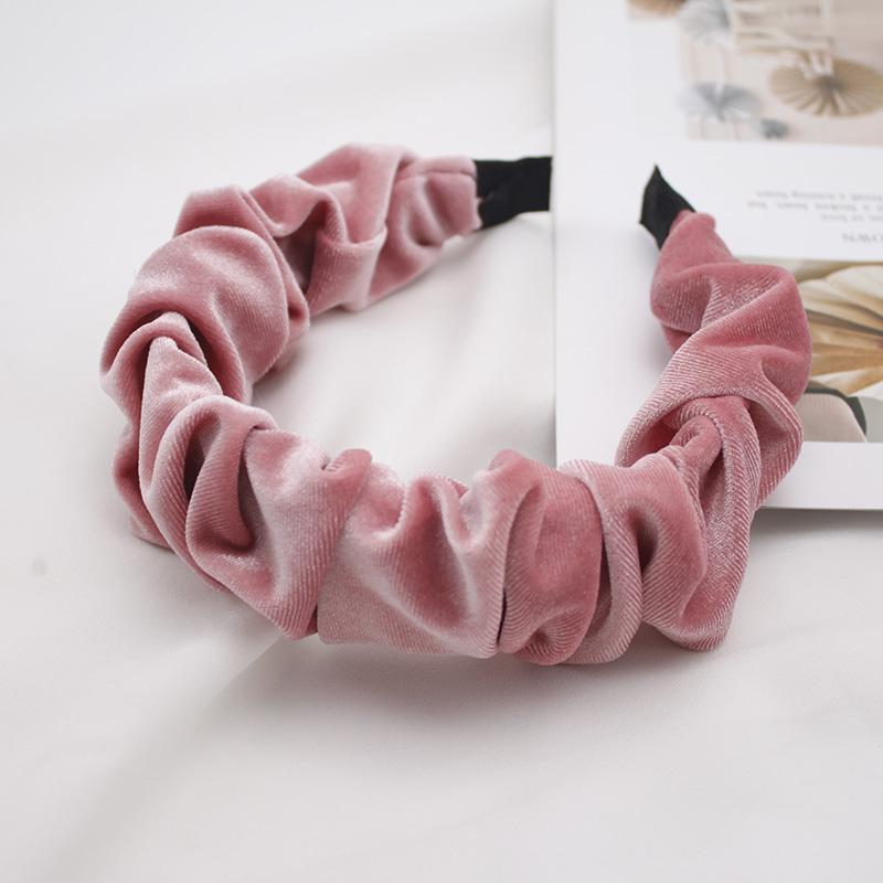 Lystrfac Solid Color Slik Padded Pleated Hairband for Women Fashion Scrunchy Headband Retro Hair Loop Female Hair Accessories