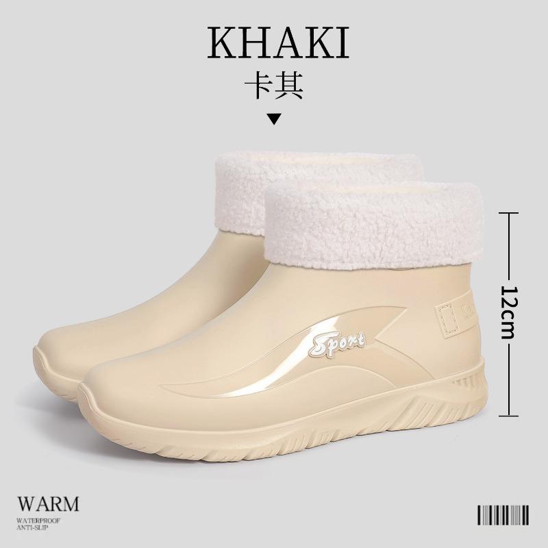 Fashion Rain Shoes Women Wear Waterproof and Non-slip Water Shoes Short Tube Thick-soled Wear-resistant Warm Shoes