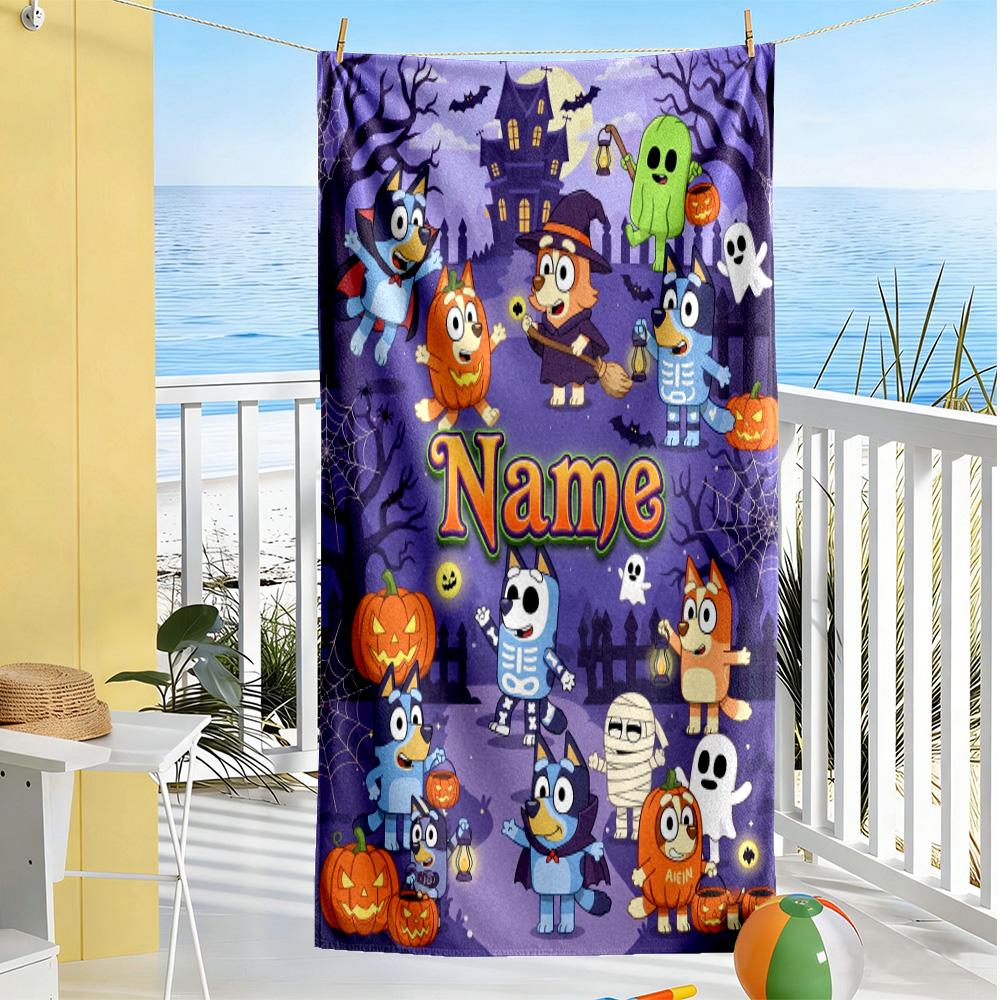 Halloween Bluey Family Customize Your Name Beach Towel Quick-Dry Soft Microfiber Portable for SwimmingBeachCamping Travel Beach AccessoriesGym