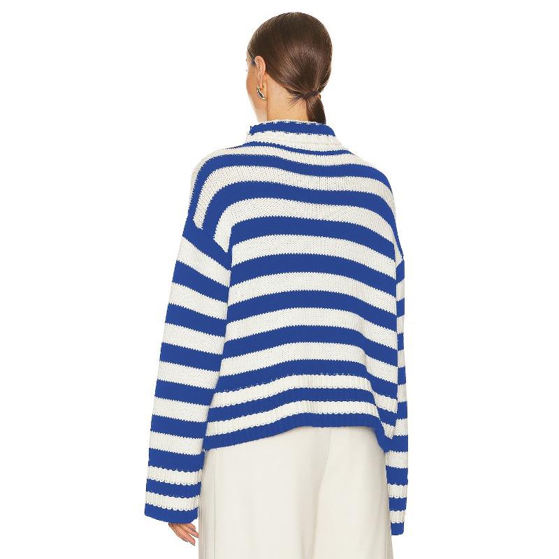 Comfortable Versatile Fashion High Neck Knitted Sweater Female Fall and Winter Loose Striped Long-sleeved Knit Sweater Sweater Coat Female