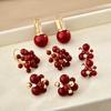 Autumn and winter new red retro pearl earrings fashion festive temperament versatile stud earrings Ankola red fireworks earrings