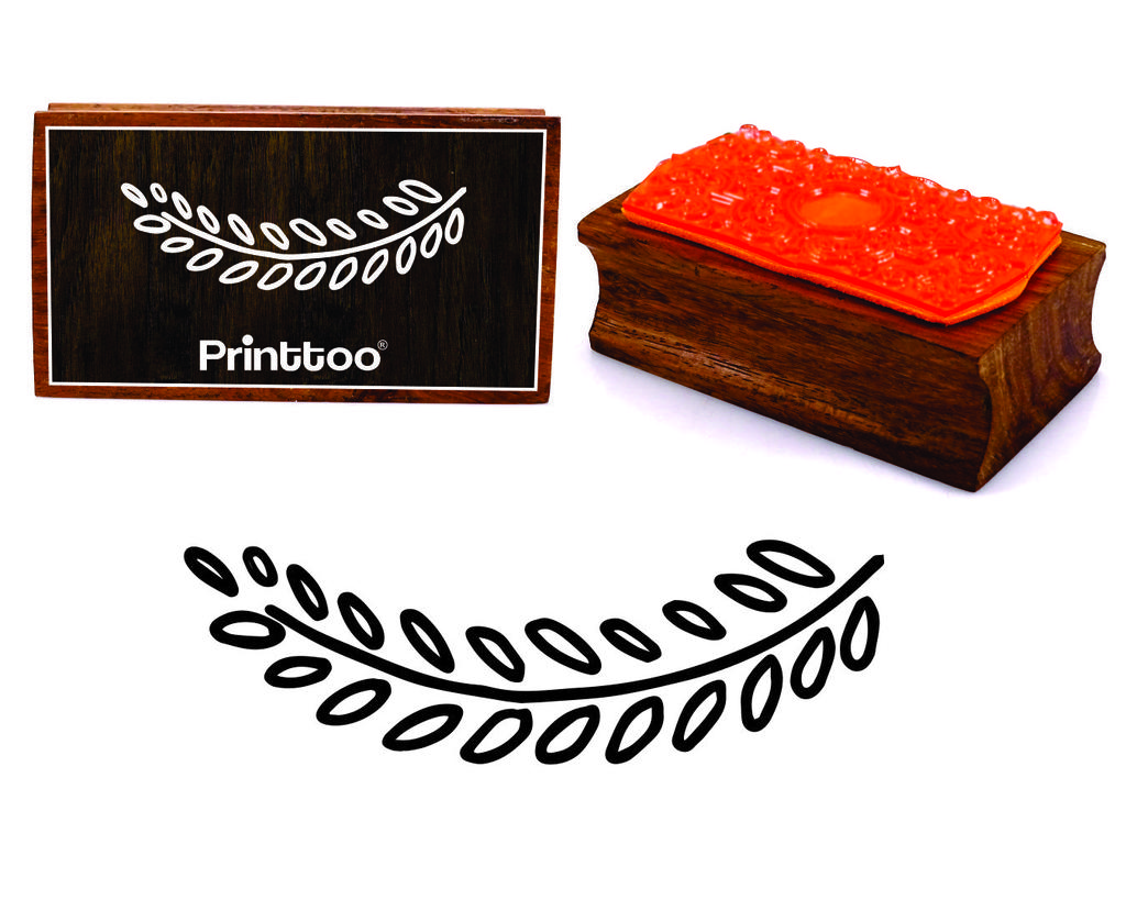 Printtoo Decorative Hand Draw Leaf Vine Rectangular Wooden Rubber Stamp