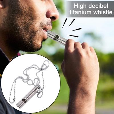 Titanium Alloy Emergency Whistle High-decibel Sound Compact Size Portable Survival Safety Whistle with Neck Chain
