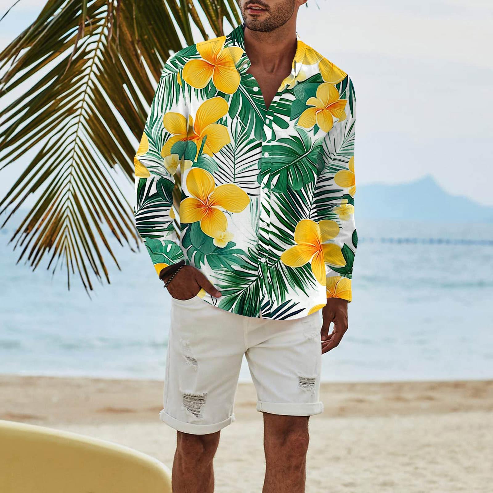 

Чоловіча мода Футболка з довгим рукавом з принтом, повсякденна, на ґудзиках, звичайної посадки, топ XXL жовтий