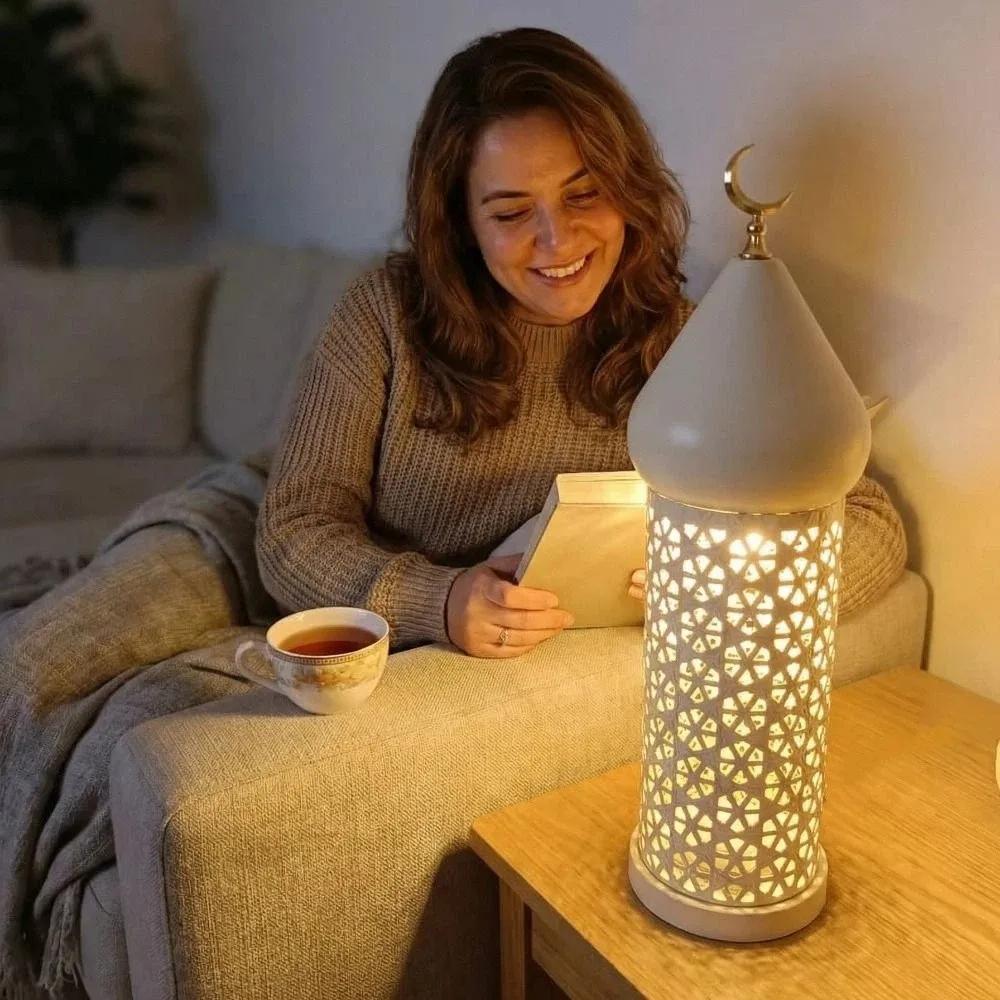 Vintage Ramadan Night Light Metal Frame Traditional Eid Mubarak Lantern Lamp Battery Operated Middle Eastern Style