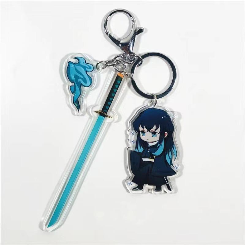Demon Slayer Keychain Acrylic Charm with Sword Tanjiro Zenitsu Nezuko Anime Cosplay Accessories