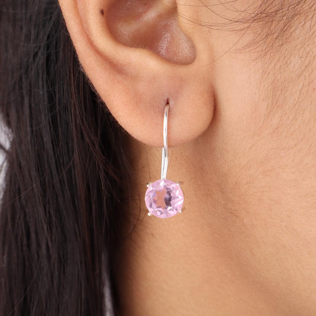 Morganite Gemstone 925 Sterling Silver Jewelry Handmade Earrings 0.92" For Women EE-174-16