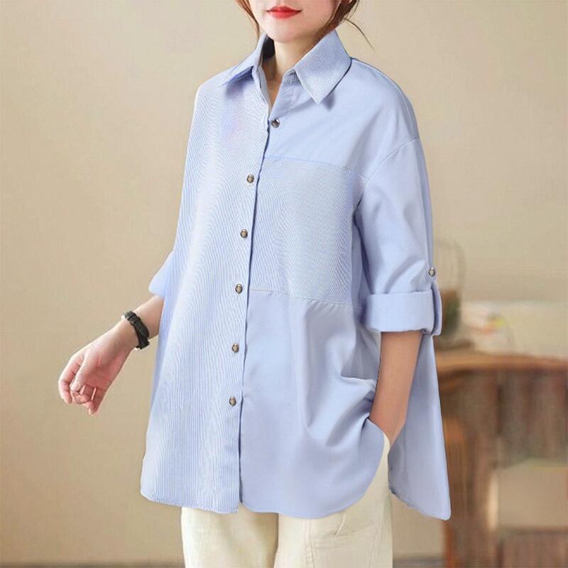 

ZANZEA Женская осенняя рубашка с воротником контрастного цвета с длинным рукавом S светло-синий