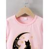 Girls' Summer Short-Sleeve T-Shirt with A 'Beautiful Moon Cat' Print