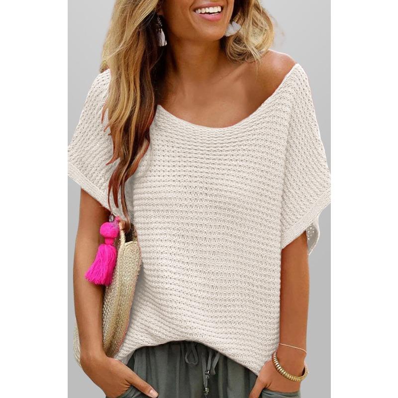 Summer Fashion Casual Round Neck Solid Color Knitted Sweater Loose Short Sleeved Women's Top
