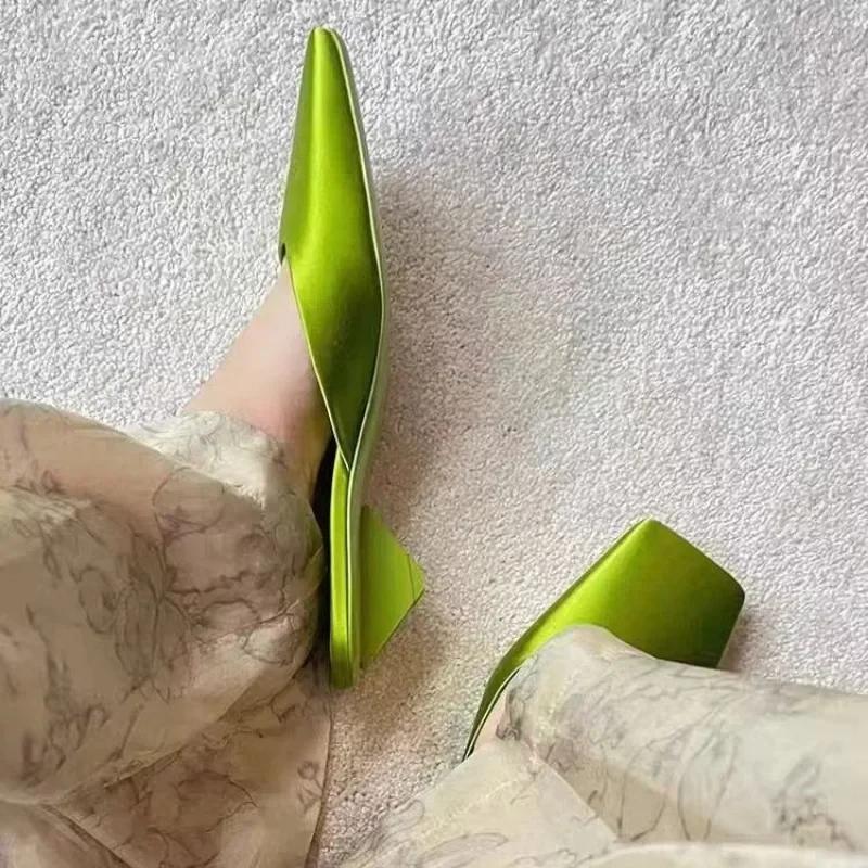 New Flower Sandals Camellia Thick Heel Sandals Women's Summer Shirt Empty High Heel Fish-toe Shoes Half Slippers