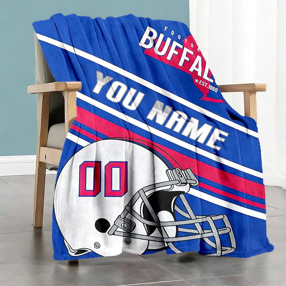Buffalo Football Personalized Text Blanket Cozy Customizable Blanket Comfortable Suitable for Nap Couch Living Room Sofa Ideal for All Seasons