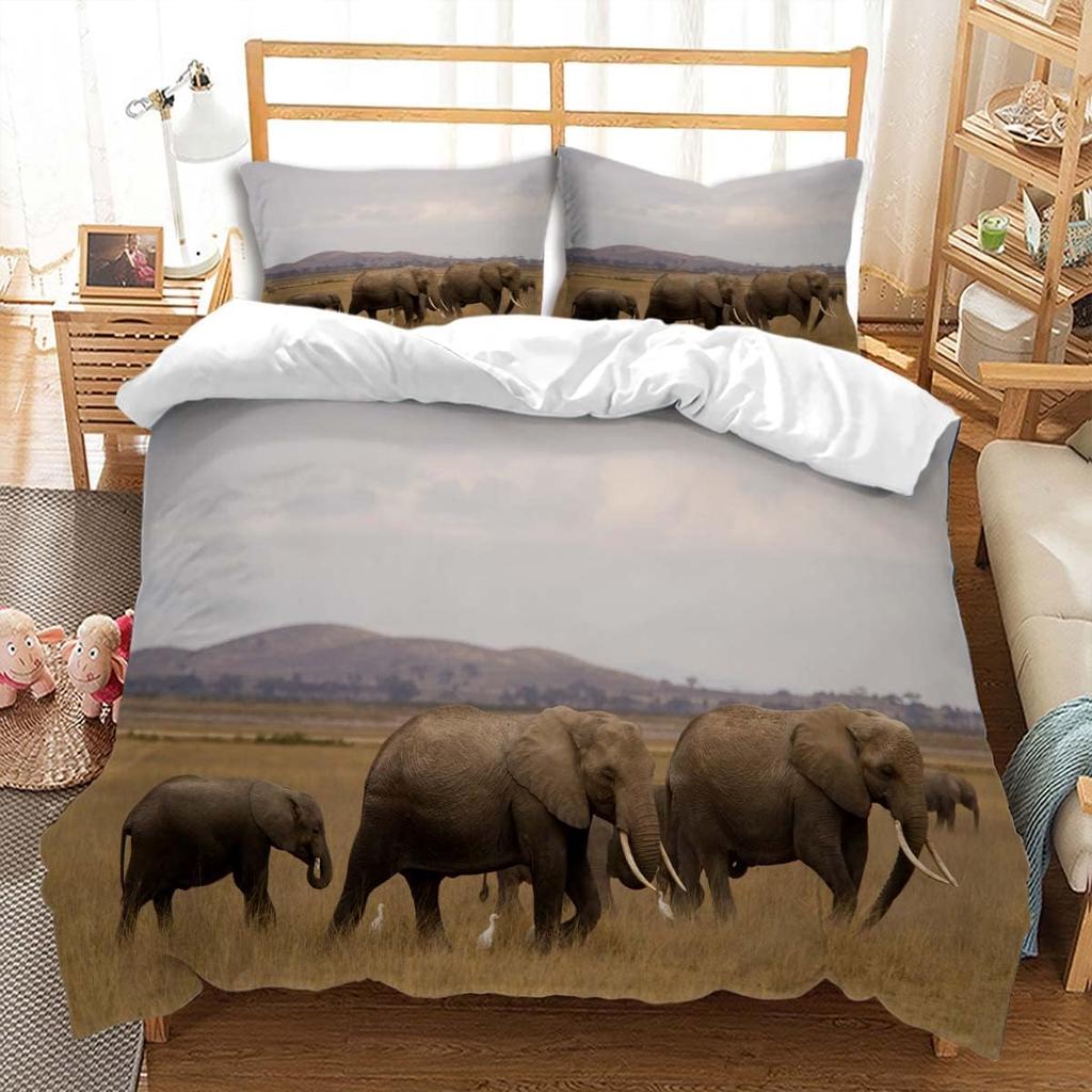 3D Printed Elephant Duvet Cover Queen King Size Elephant Snow Mountain Pattern Bedding Natural Green Grassland 3 Piece Set