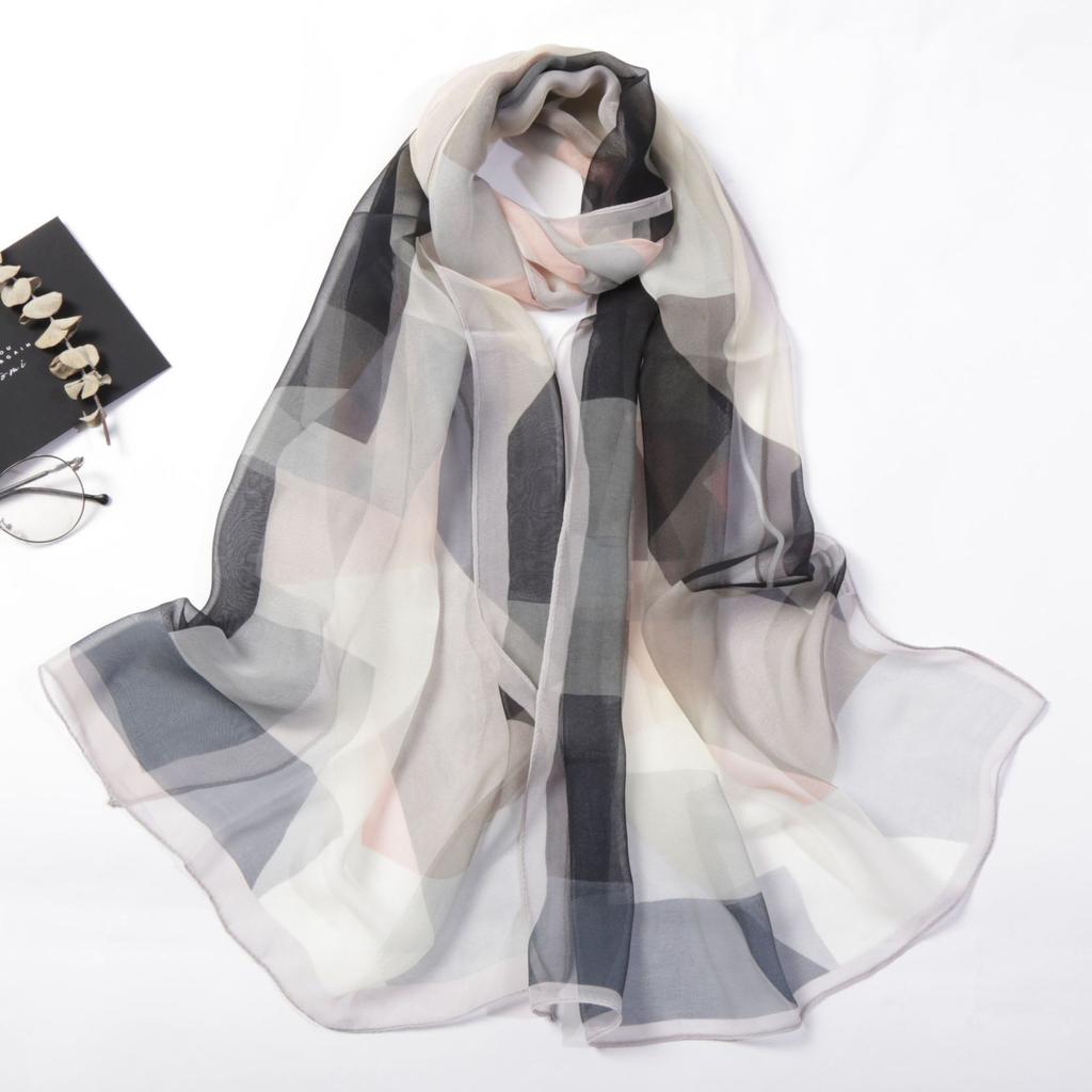 Summer Women White Black Series Thin Soft Chiffon Beach Silky Georgette Scarf Shawls 160Cm Long Wraps Beach Sunscreen Hijab