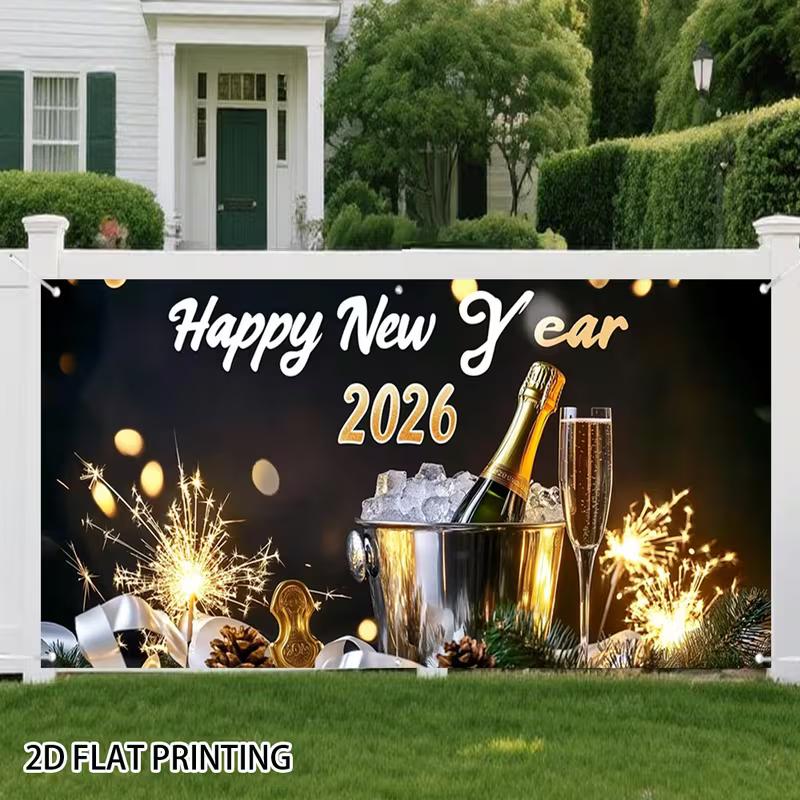 2D Black Gold New Year s Eve Photo Booth Backdrop with Champagne Bucket 47.2x31.5inch/120*80cm