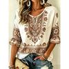 Women's White Boho Floral Print Tie Neck Blouse, Casual Loose Tops for Spring Summer Daily Wear & Vacation Occasions