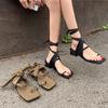 Fashion Roman Rear Cross Tied Silk Gladiator Sandals Women Flipflops Thong Clip Toe Shoes 3CM Med-High Heels Slingback Sandalias Femme