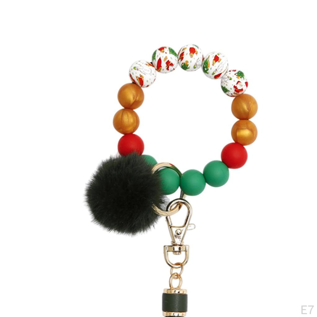 Beaded Bracelet Keychain Bangle Keys Holder with Tassel