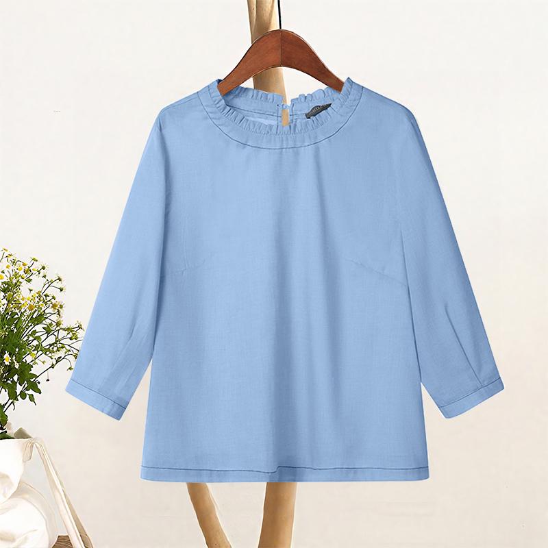 ZANZEA Women Casual Round Neck Solid Color Loose 3/4 Sleeve Blouse