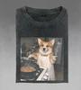 Fun Corgi shirt, retro cooking dog emoji pattern T-shirt, trendy T-shirt All-season pure cotton couple street style shirt