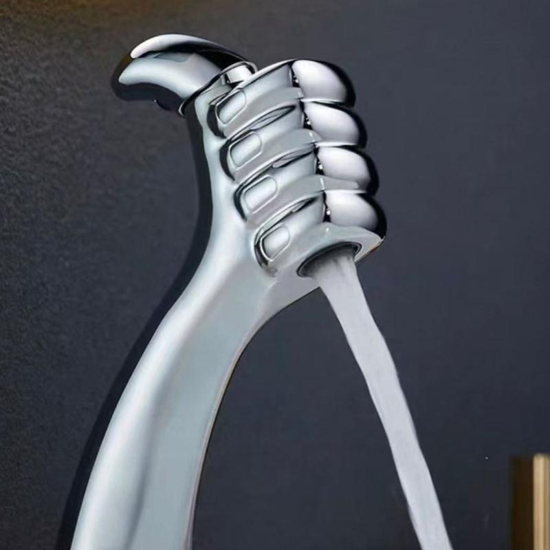 New Style Bathroom Basin Faucet Hot and Cold Water Thumb Faucet, Washbasin Mixers Taps, Universal Basin Faucet Black Chrome Gray