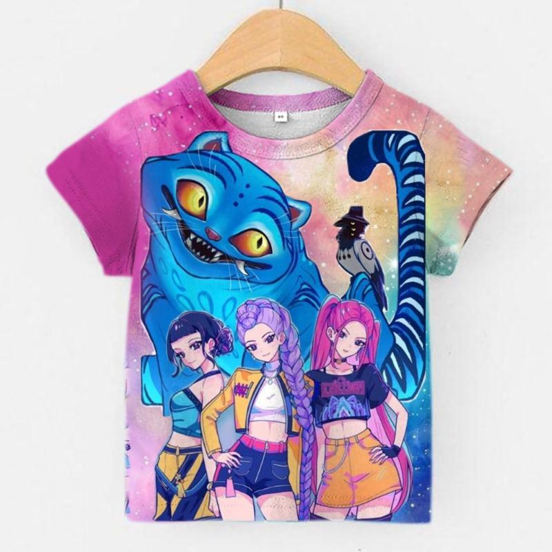 2025 Korean popular movie K-POP demon Huntrix girl T-shirt, children's 3D short-sleeved, summer trend new style