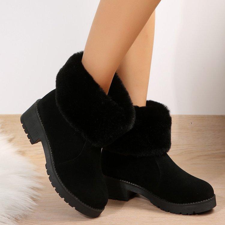 Women's Platform Snow Boots - Suede Winter Ankle Boots With Fur, Anti-Slip Sole
