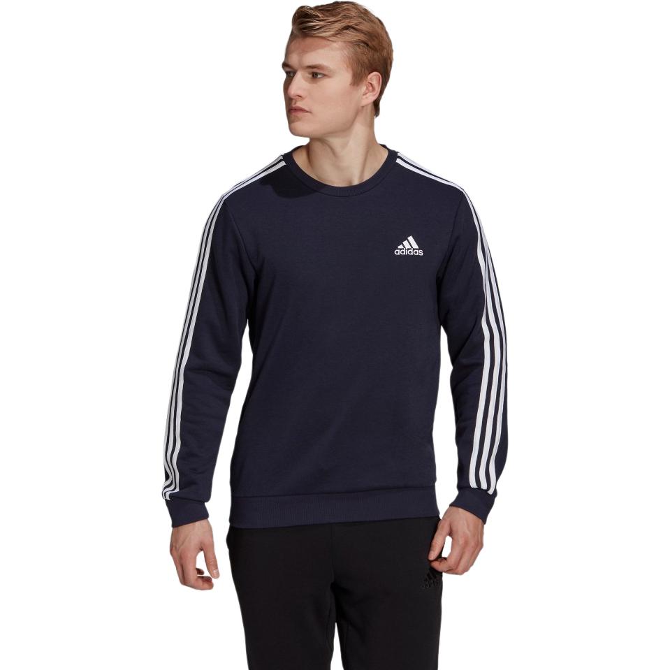 Adidas Solid Color Logo Print Three-Stripe Crewneck Sweatshirt Men Tops Navy GK9079
