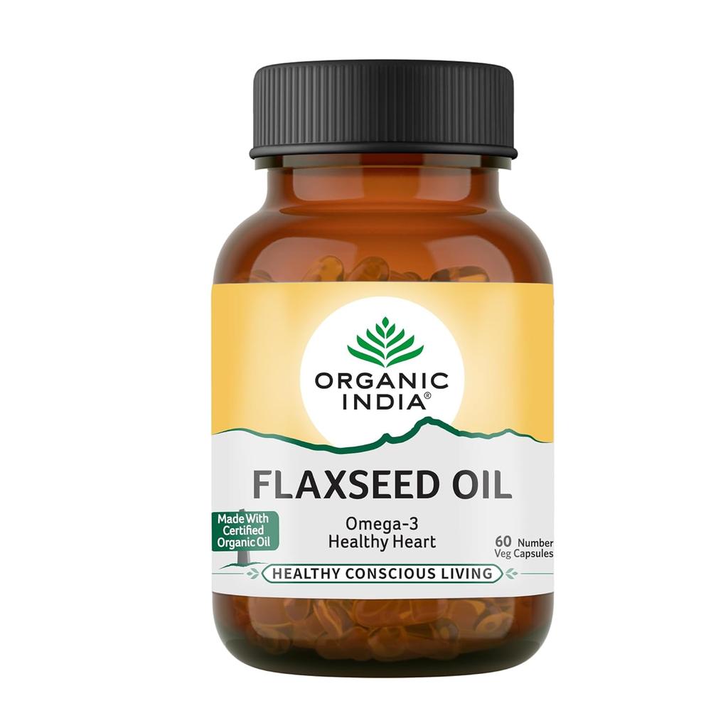 Organic India Flaxseed Oil 500mg 60 Veg Capsules Pack of 2 – Heart Brain Skin Hair Nail Support