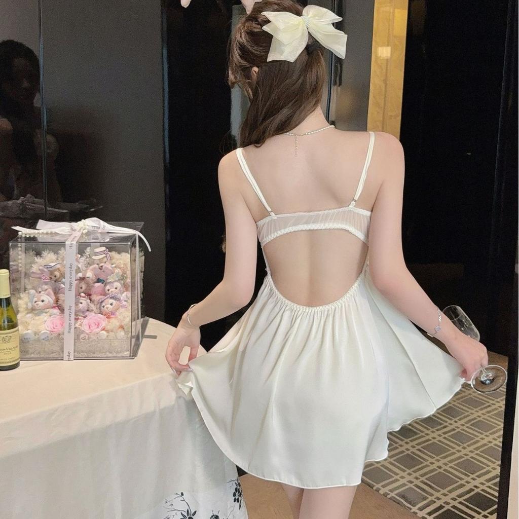 Sexy Pajamas Women Ice Ribbon Chest Pad Lace Lace Summer Beauty Back Suspender Pajamas Pure Desire Silk Loungewear