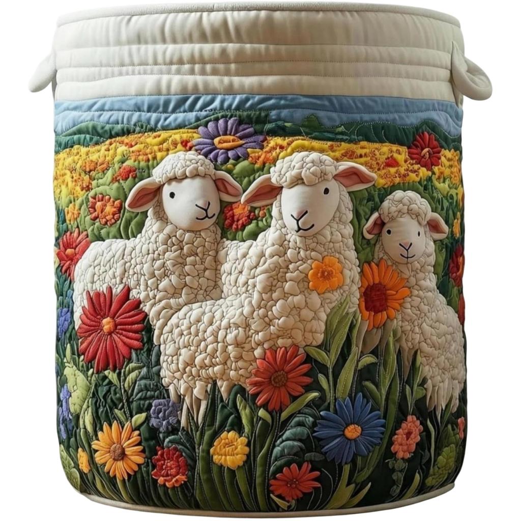 Large Quilted Laundry Storage Basket 51x71cm Durable Fabric Organizer with Handles for Clothes Toys and Household Items