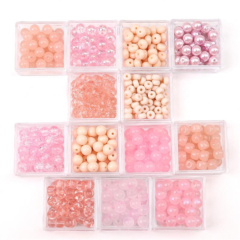 Transparent Pink Glass Round Beads: Crystal, Wheel, Bamboo for DIY Bracelets