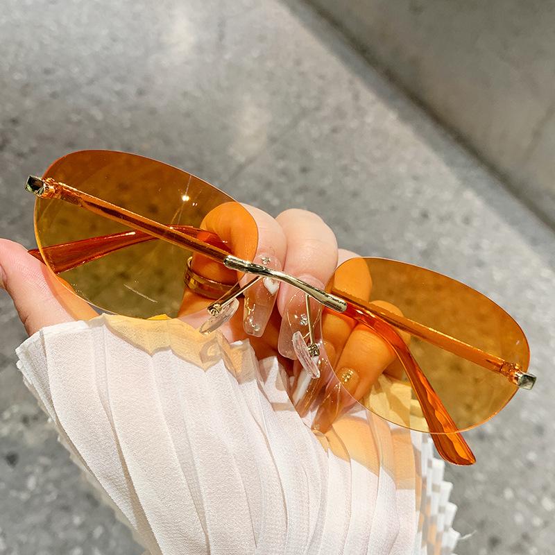 Unisex Rimless Sun Glasses Trendy Minimalist Cut Out Design Vintage Inspired Metal Frame Fashion Eyewear for Women Sunglasses