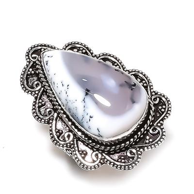 Natural Dendrite Opal Gemstone Handmade 925 Sterling Silver Ring Size 8 e6W18
