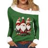 Women's Casual Fashion Sexy Off-Shoulder Collar Christmas Pattern Long Sleeve Crewneck T-Shirt Top