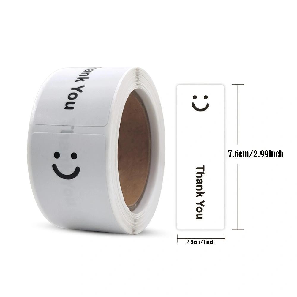 

120Pcs/Roll Simple Smile Face Thank You Stickers Black/White Oblong 1.0*3.0in For Takeout PC Pad Fridge Gift Sealing Diy Decor