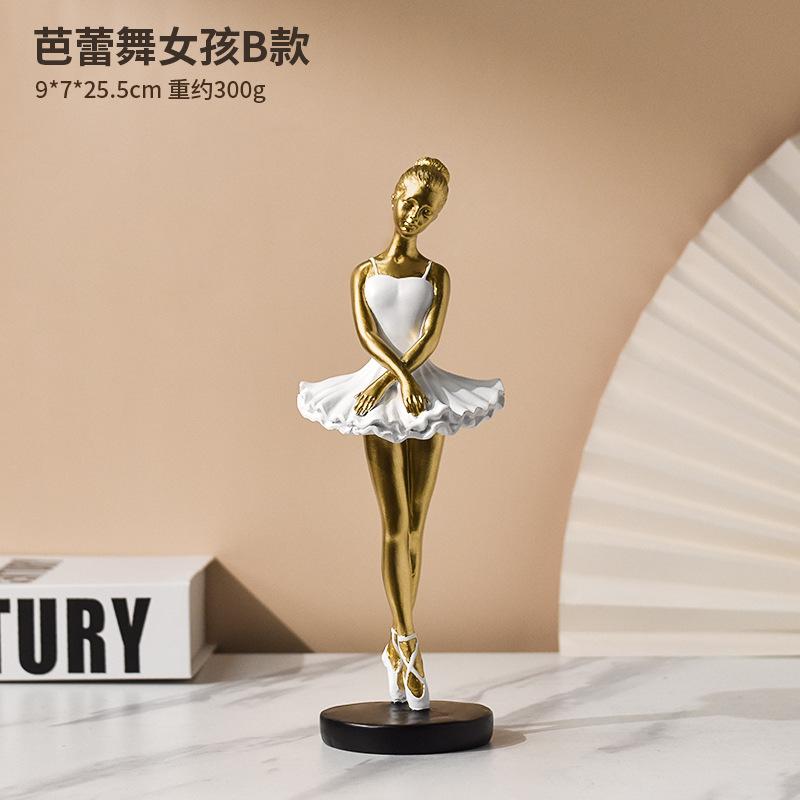 Gilded Ballerina Resin Ornaments European Style Girl Figurines Crafts Living Room Office Bookcase Figure Sculpture Ornament Gift