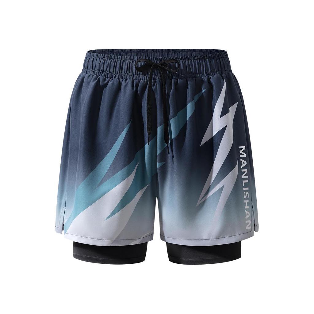 Men's Quick-Dry Double Layer Swim Trunks - Anti-Embarrassment Printed Beach Boxer Briefs