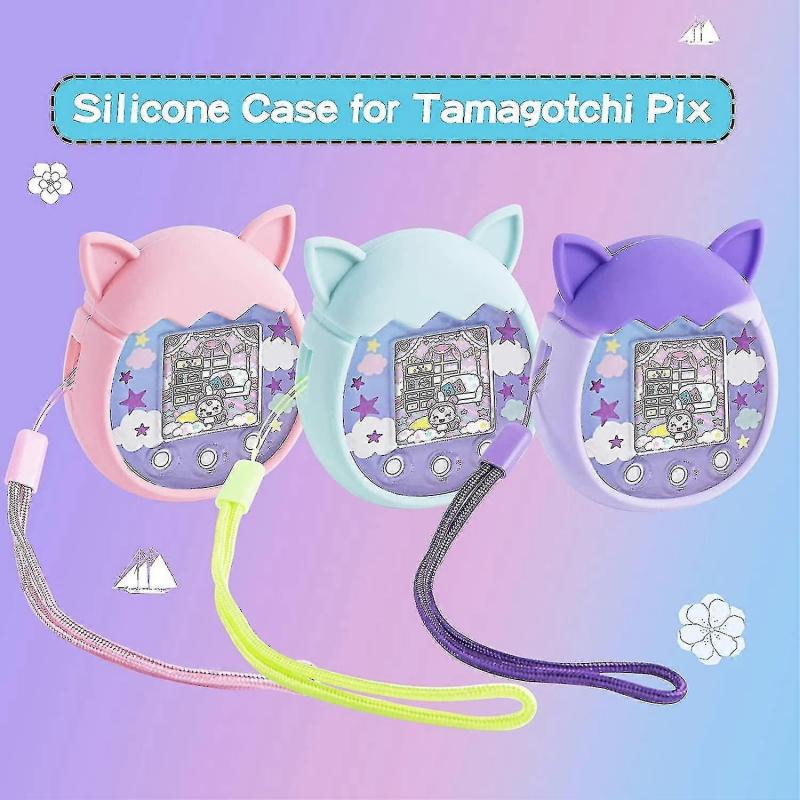 Silicone Case Compatible Tamagotchi Pix Virtual Pet Game Machine, Protective Cover For Tamagotchi Pix With Strap(light Blue,2pcs)