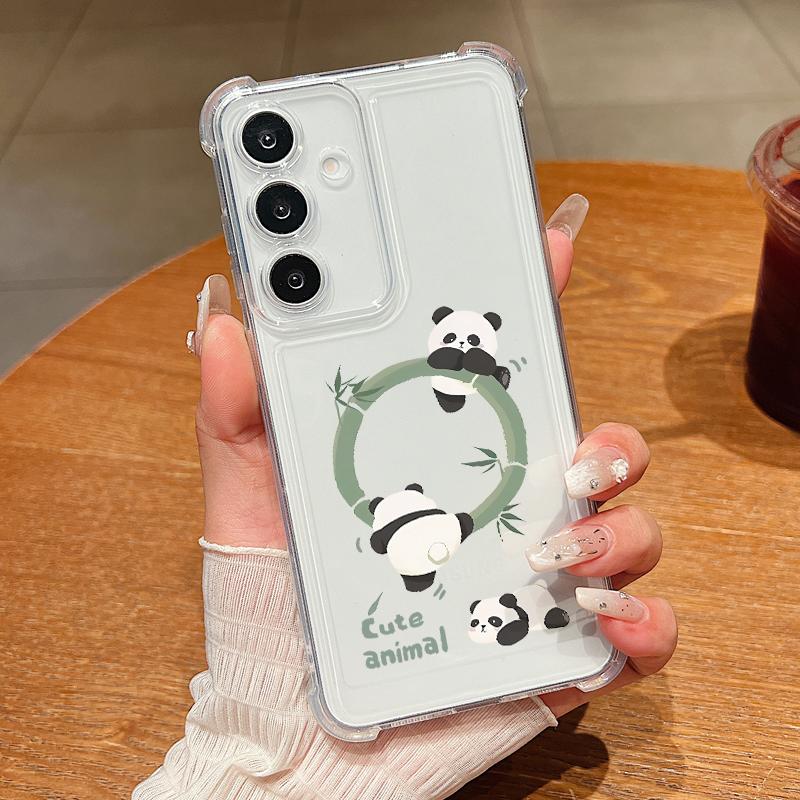 Panda Pattern Case For Samsung Galaxy S25 Edge S25 S24 S23 Ultra S22 Plus S24 FE A56 A36 A16 A15 A55 A54 Clear Soft Phone Cover