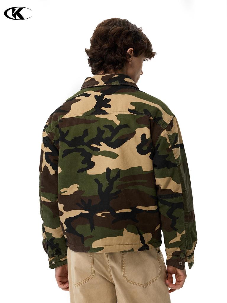 11KN Unisex Retro Camouflage Military Workwear Jacket: Slimming, Short, Wide Shoulder, Loose Fit Streetwear.