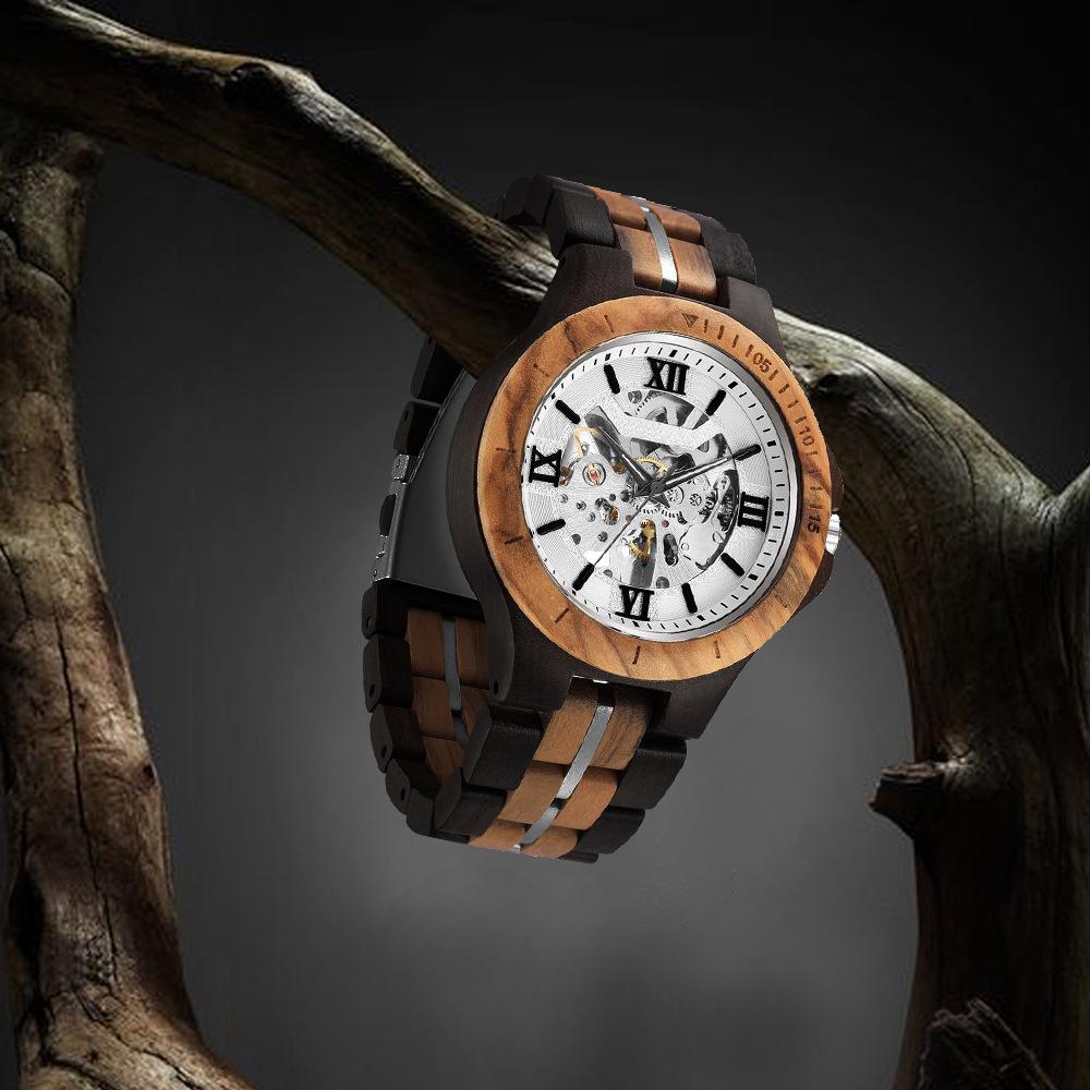 Fashion Casual Mechanical Watch Men Top Brand Luxury Natural Wooden Automatic Skeleton Steampunk Wristwatch